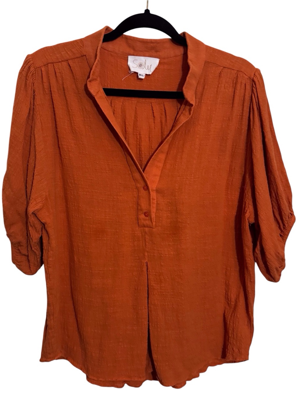 Soler Medium Large Orange Linen Blouse Top Short Sleeve Boho Beach Coastal